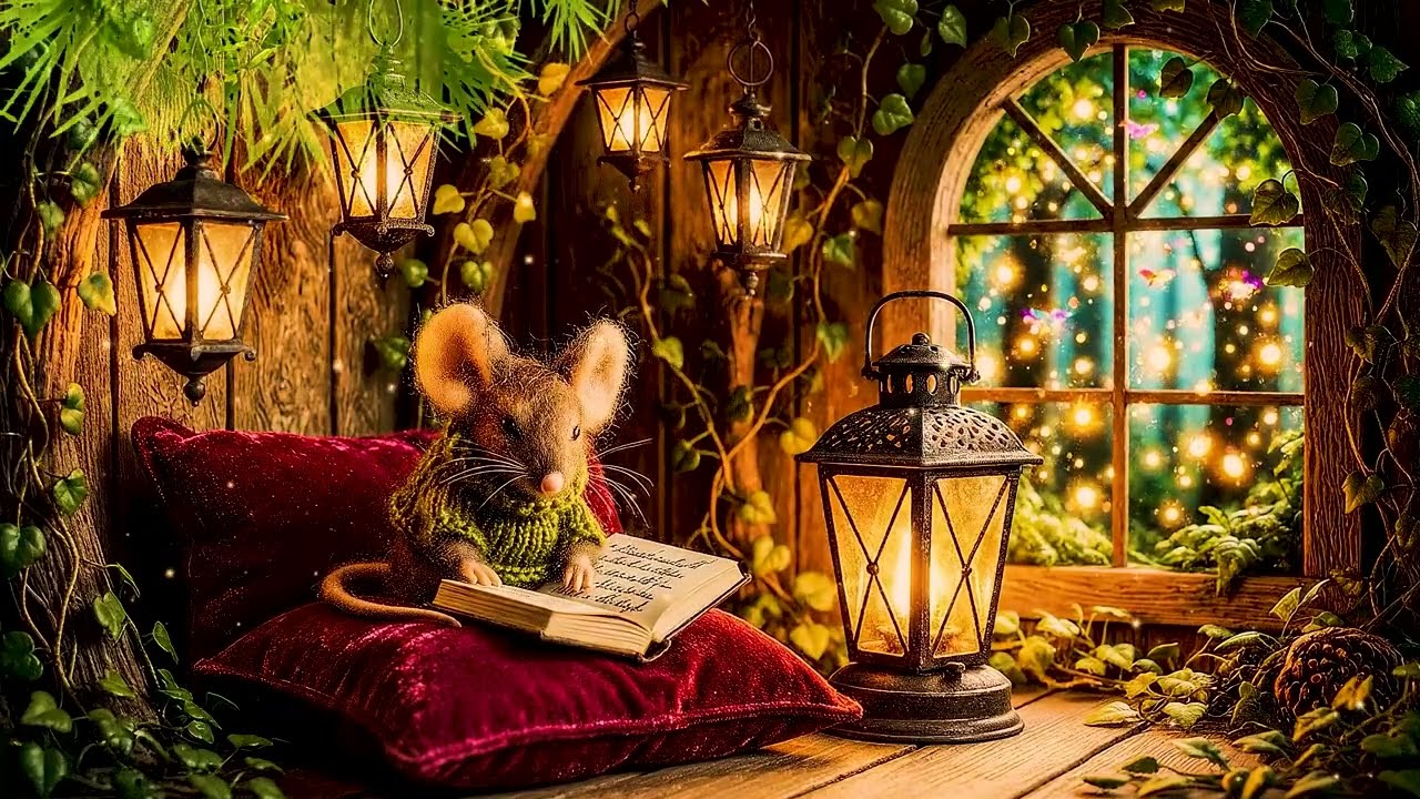 Mouse's Cozy Christmas Corner | Fantasy Ambience - Fireplace Christmas Music &bull; ASMR Fire sounds | 3H