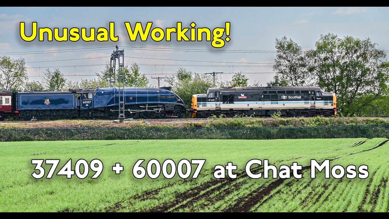 Locos 37409, 60007 Sir Nigel Gresley crossing Chat Moss