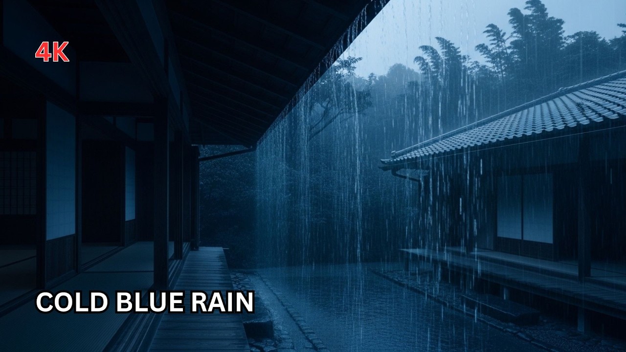 Cold Blue Night Rain | Traditional Japanese Ryokan Ambience for Sleep & Focus