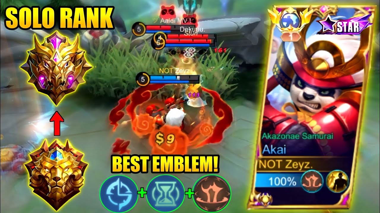 SOLO RANK TO MYTHIC MENGGUNAKAN AKAI TANK! BEST EMBLEM & BUILD AKAI TANK TERBARU!! - MOBILE LEGENDS