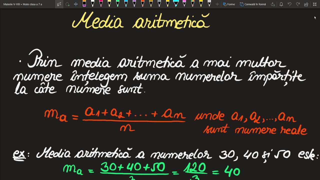 Media aritmetica clasa a 7 a Teorie si Exercitii (Invata Matematica Usor - Meditatii Online)