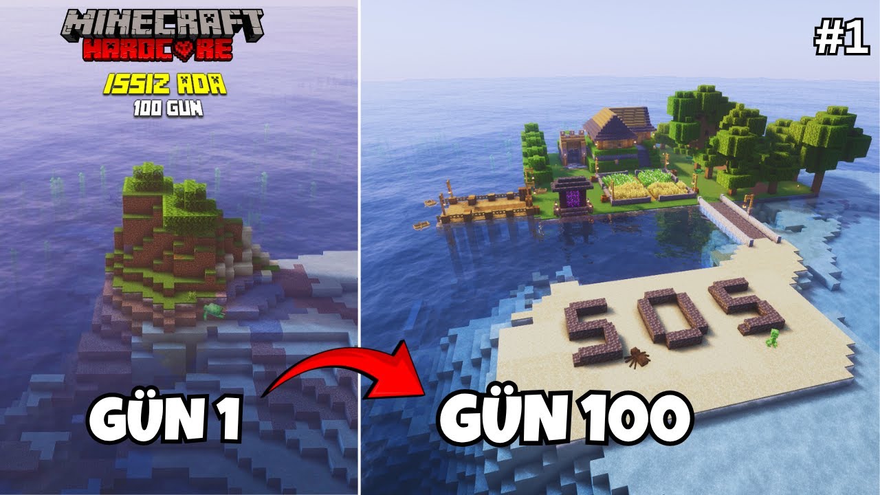 Minecraft Hardcore'da 100 Gün ISSIZ ADADA Hayatta Kalmak!