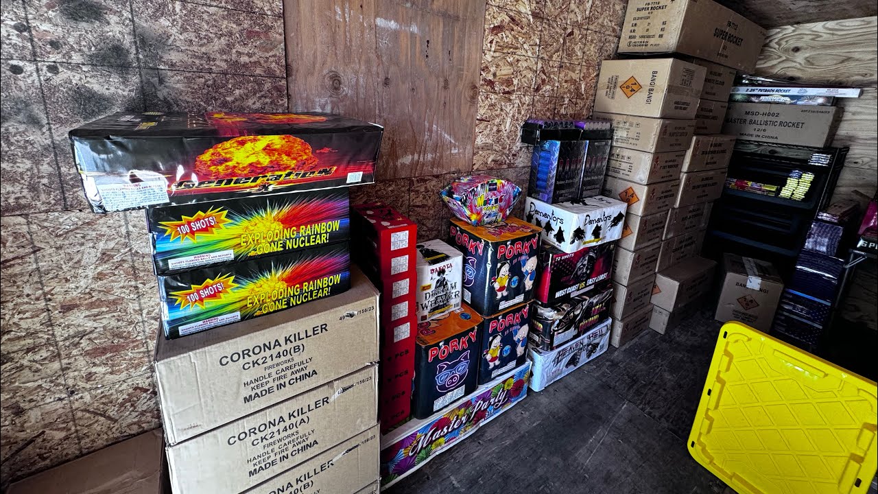 Container full of fireworks 😬 my stash overflow Part 1 Bangers!!! Hit me up 🧨🧨