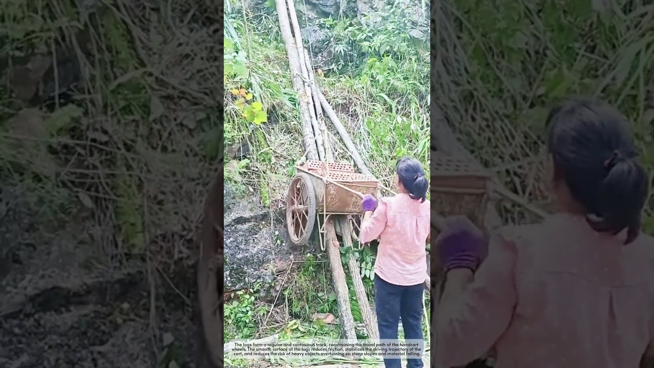 Clever log track for mountain material hauling