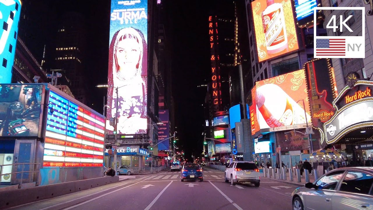 NIGHT DRIVE DOWNTOWN MANHATTAN NEW YORK CITY 4K 🇺🇸 Times Square Chinatown Greenwich Village