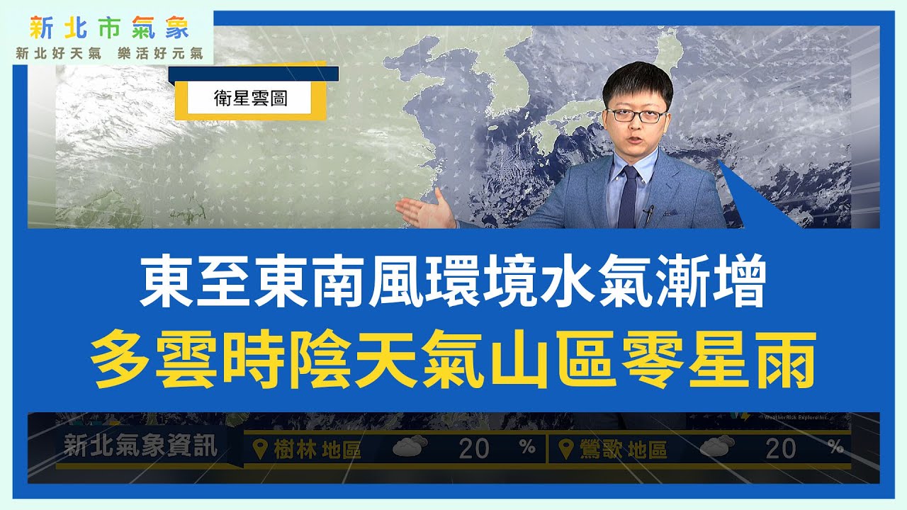 新北市氣象 2026/01/30 東至東南風環境水氣漸增 多雲時陰天氣山區零星雨