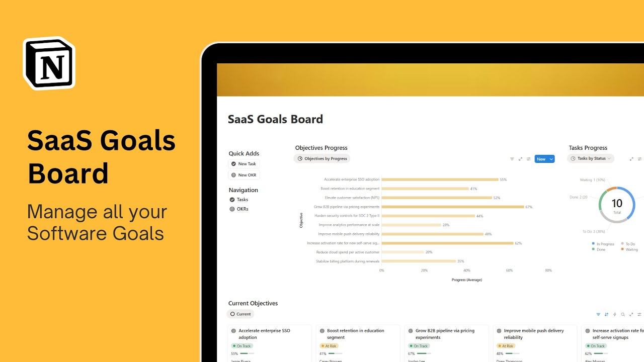 Notion SaaS Founders Goals, Objectives & OKRs Tracker Tour ( FREE Download )