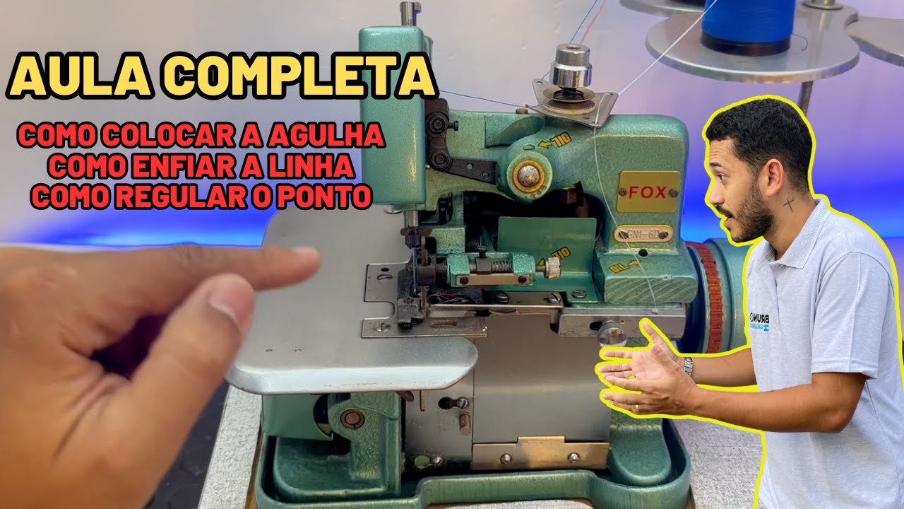 Tutorial completo overloque chinesinha - Como colocar agulha, passar a linha e regular o ponto