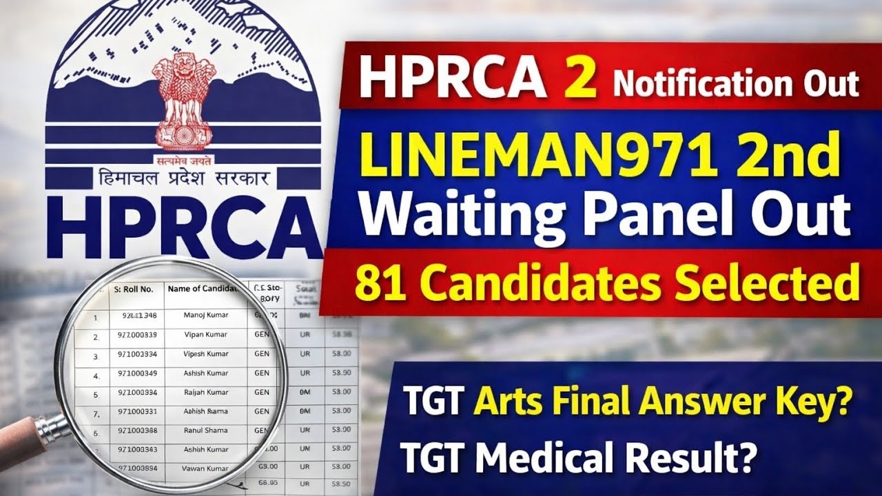HPRCA Lineman 971 2nd Waiting Panel Out 81 Candidates Selected | TGT Arts & Medical Statistical 