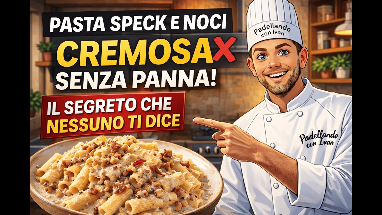 Pasta cremosa speck e noci senza panna