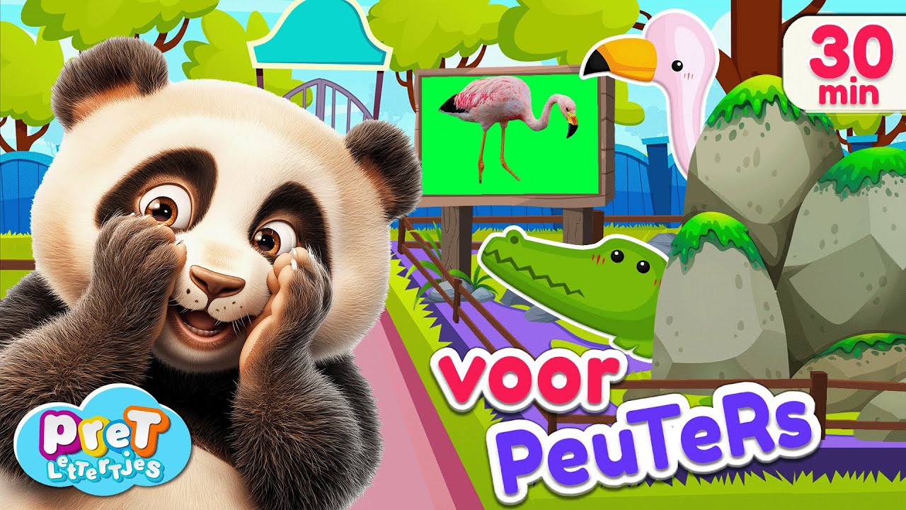 Wie Zit Daar Verstopt? Dierentuindieren, Dinosaurussen, Auto's en Meer | Pretlettertjes voor Peuters