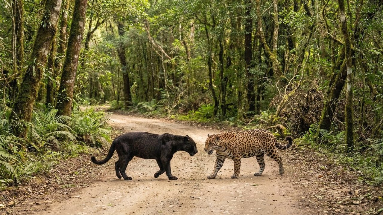 Onças cercam motoqueiros na estradas da pescaria