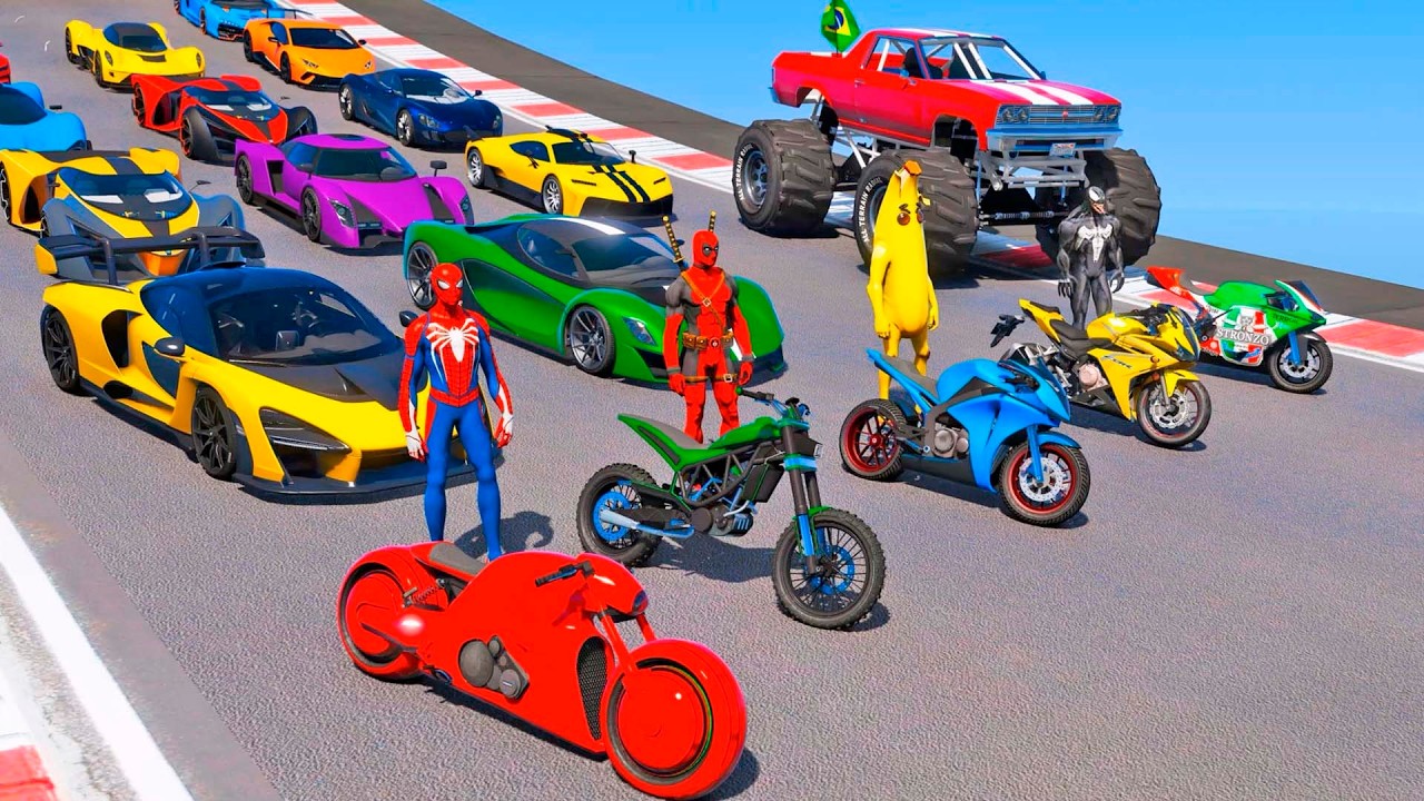 NOVO DESAFIO de MOTOS e CARROS nas ALTURAS com HOMEM ARANHA vs RAMPA! SERÁ QUE ELE CAIU? GTA 5