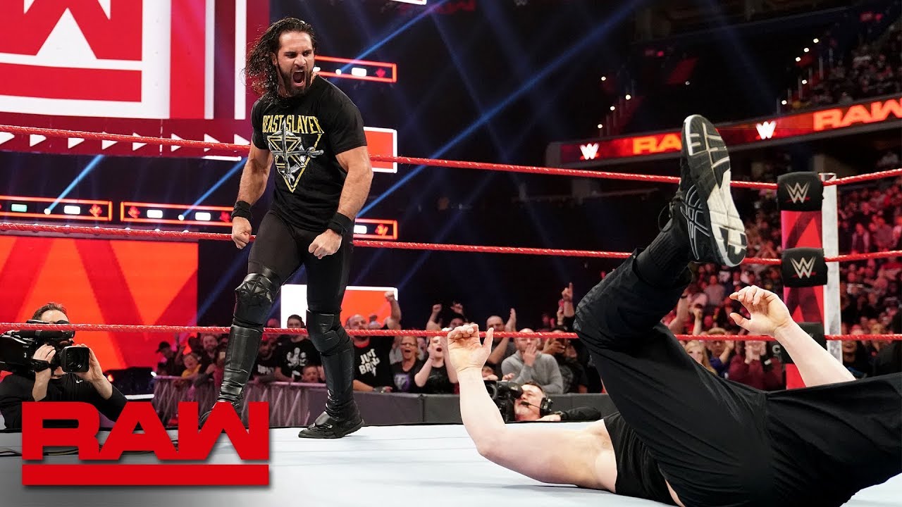 Сет Роллинс разгромил Брока Леснара перед WrestleMania: Raw, 1 апреля 2019 г.