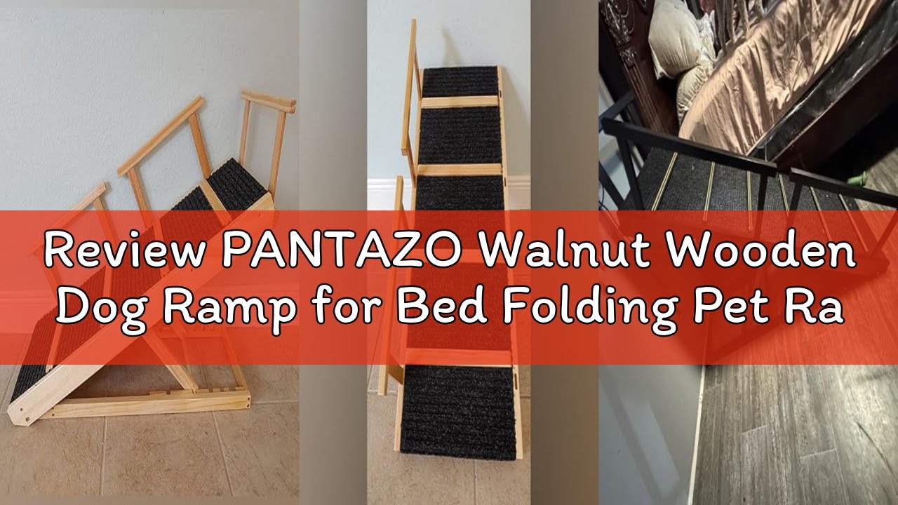 Review PANTAZO Walnut Wooden Dog Ramp for Bed Folding Pet Ramp for Dogs,Including Non Slip Mat & Saf