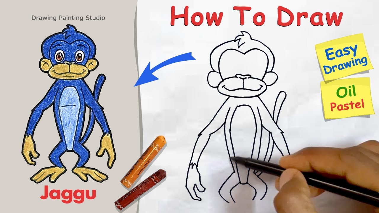 How to Draw Jaggu from Chhota Bheem Step by Step / Easy Jaggu drawing / Oil Pastel
