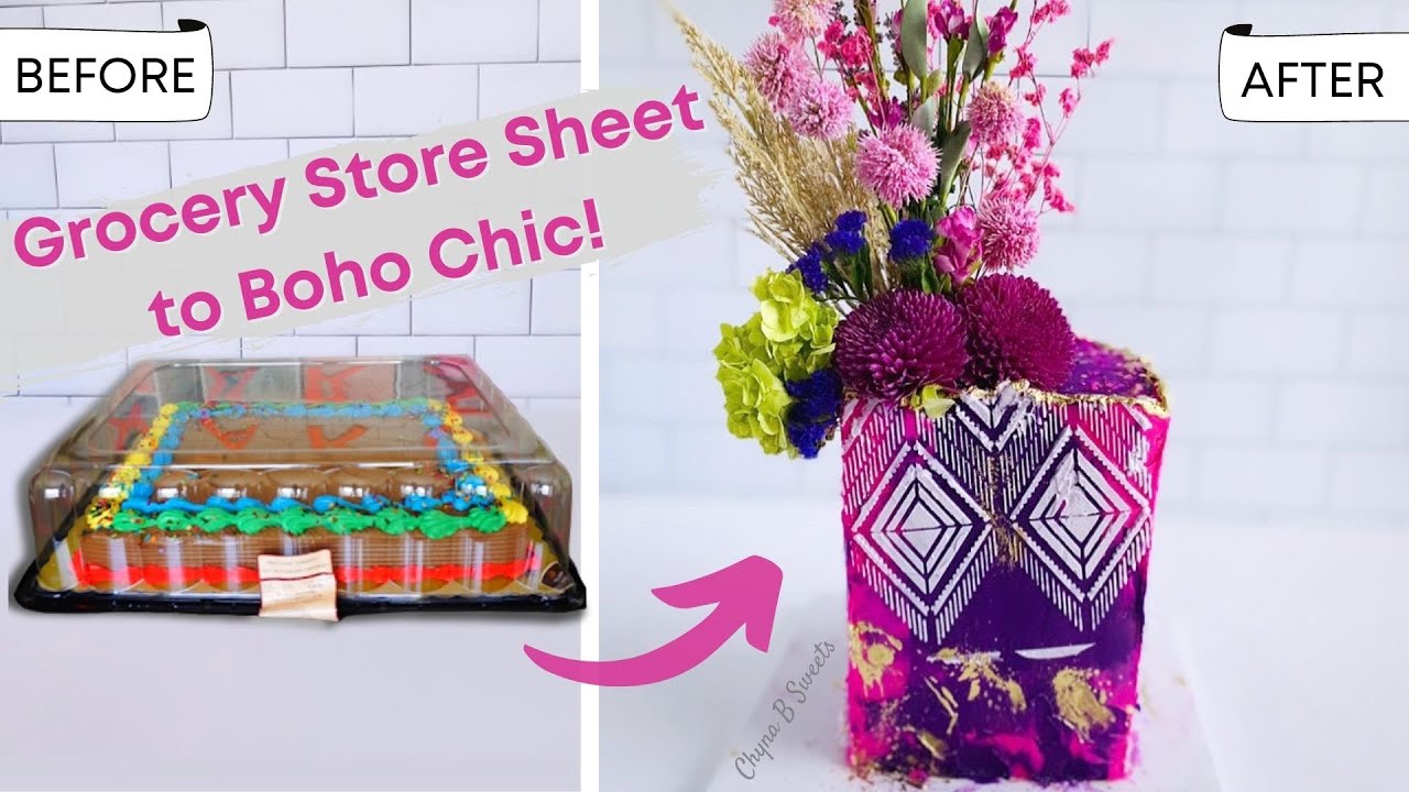 Turning a Grocery Store Cake into a Beautiful Boho Birthday Cake! I Cake Challenge I Chyna B Sweets