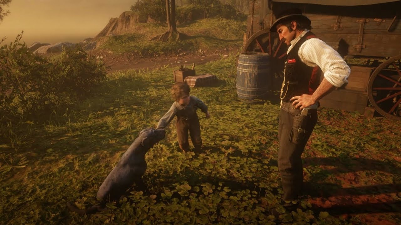 Jack finds a dog at camp - Red Dead Redemption 2