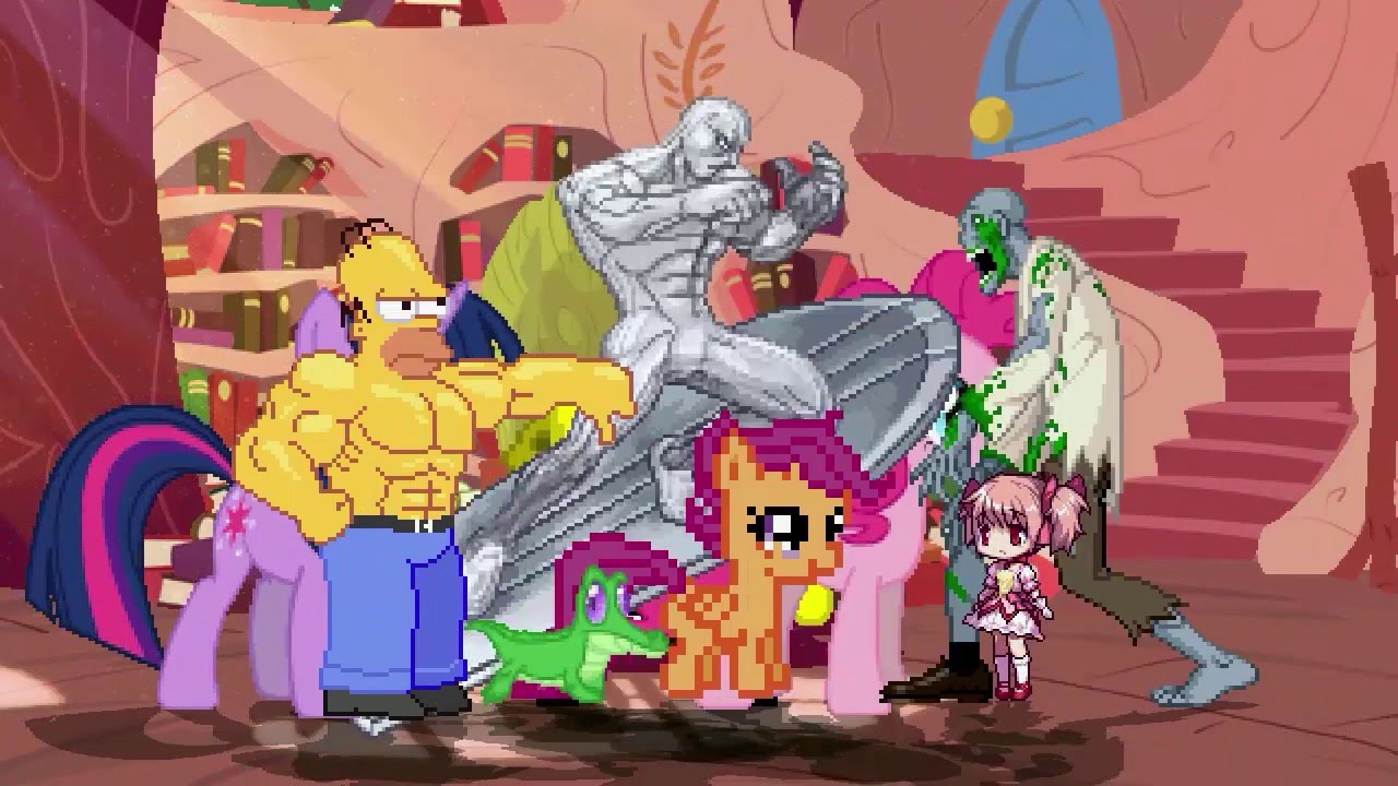 AN Mugen Request #445: Homer, T.Sparkle, Scootaloo & P.Pie VS Madoka, Zombie, Spongebob & S.Surfer
