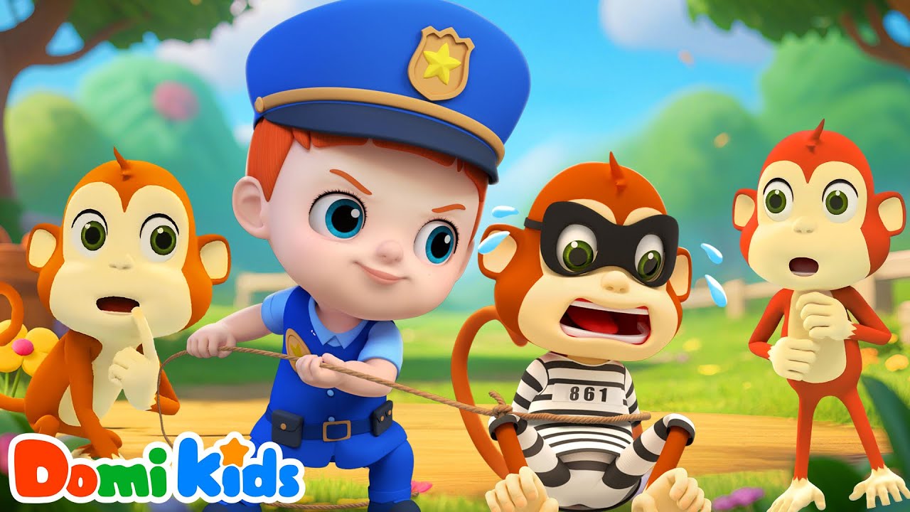 Baby Police vs. Sneaky Monkey Thief | Animal Songs, Nursery Rhymes | Domi Kids Animal Party