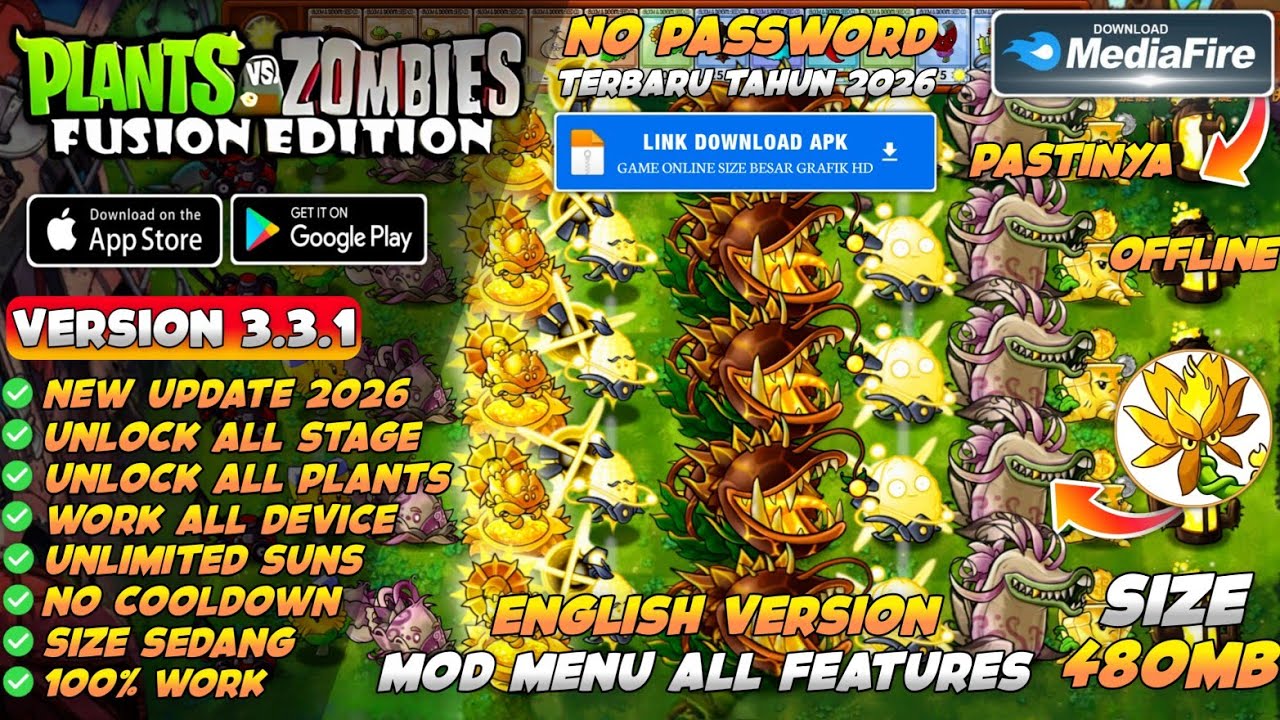 PVZ Fusion Mod Apk v3.3.1 New 2026 - Plants Vs Zombies Fusion Mod Menu Apk v3.0.1
