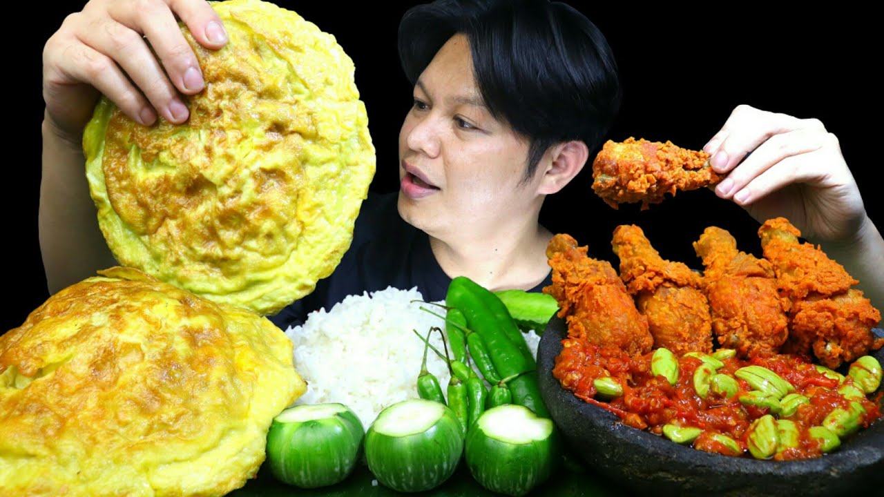 SEDERHANA!! MUKBANG TELOR DADAR JUMBO SAMBAL PETE AYAM KENTUCKY