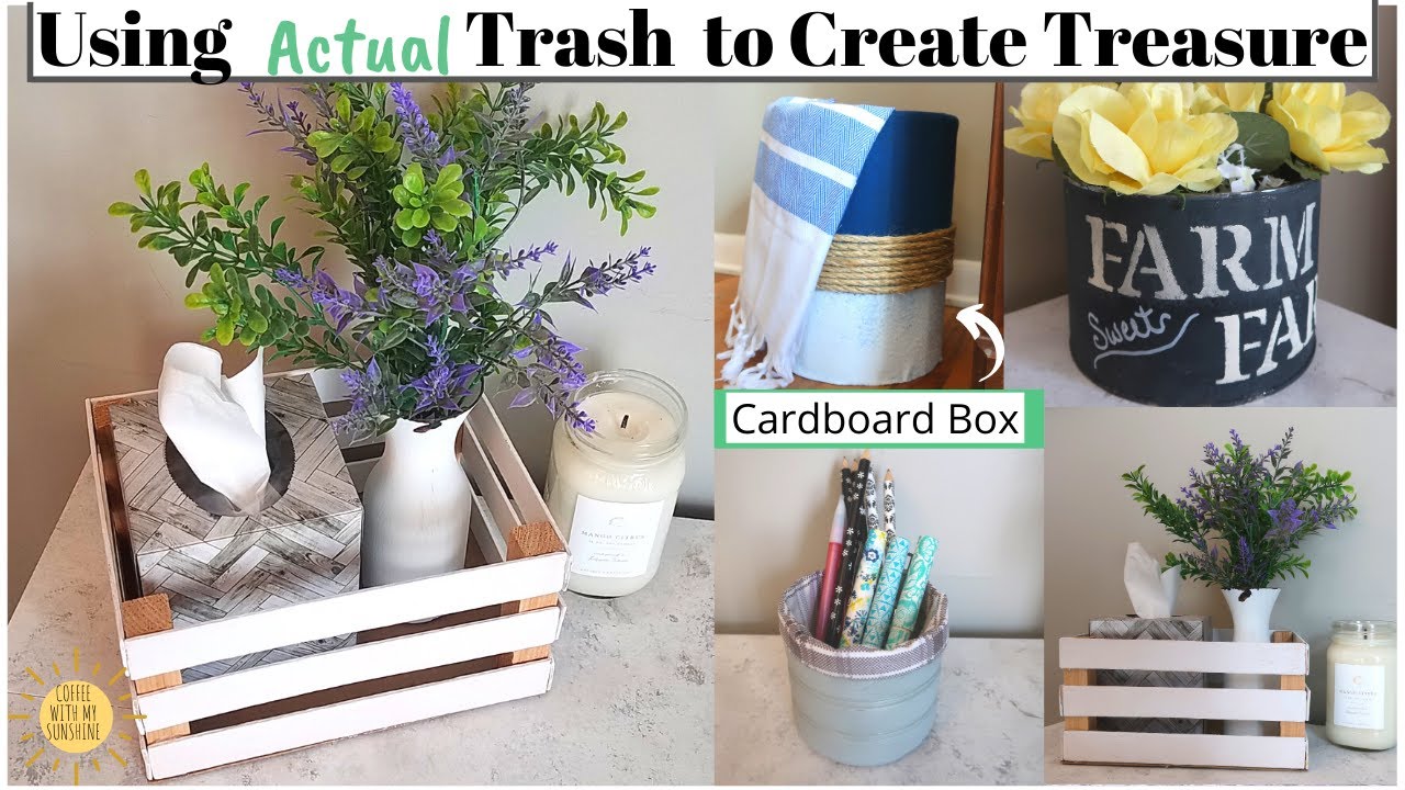 Using Trash to Create Treasure ⚫ Plastic bottles ⚫ Cardboard⚫ can ⚫ Free DIY Decor Recycle Repurpose