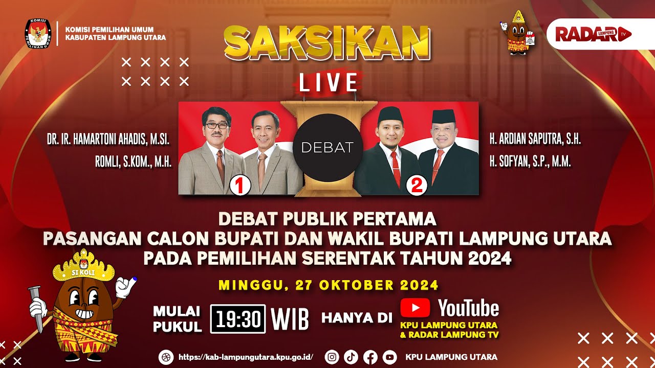 LIVE DEBAT PUBLIK PASANGAN CALON BUPATI DAN WAKIL BUPATI KABUPATEN LAMPUNG UTARA TAHUN 2024
