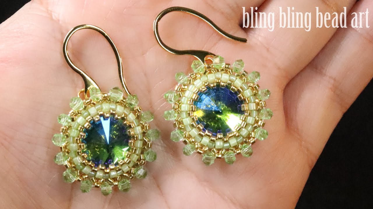 آموزش گوشواره ( منجوق دوزی دور کریستال) ظریف و ساده how to make earring with 12 mm Rivoli  crystal