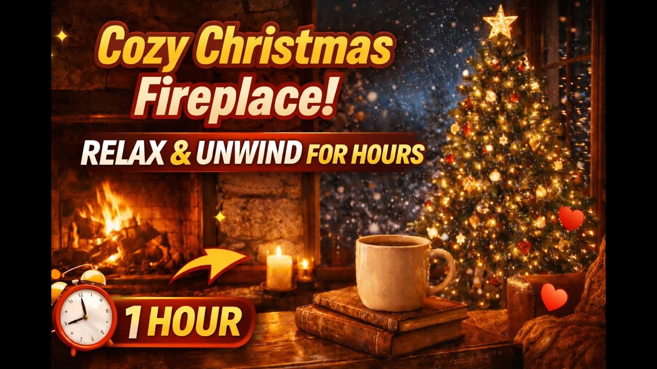 🔥🎄Christmas Living Room Ambience 🎄🕯️ | Fireplace Sounds | Cozy Background | 1 Hour