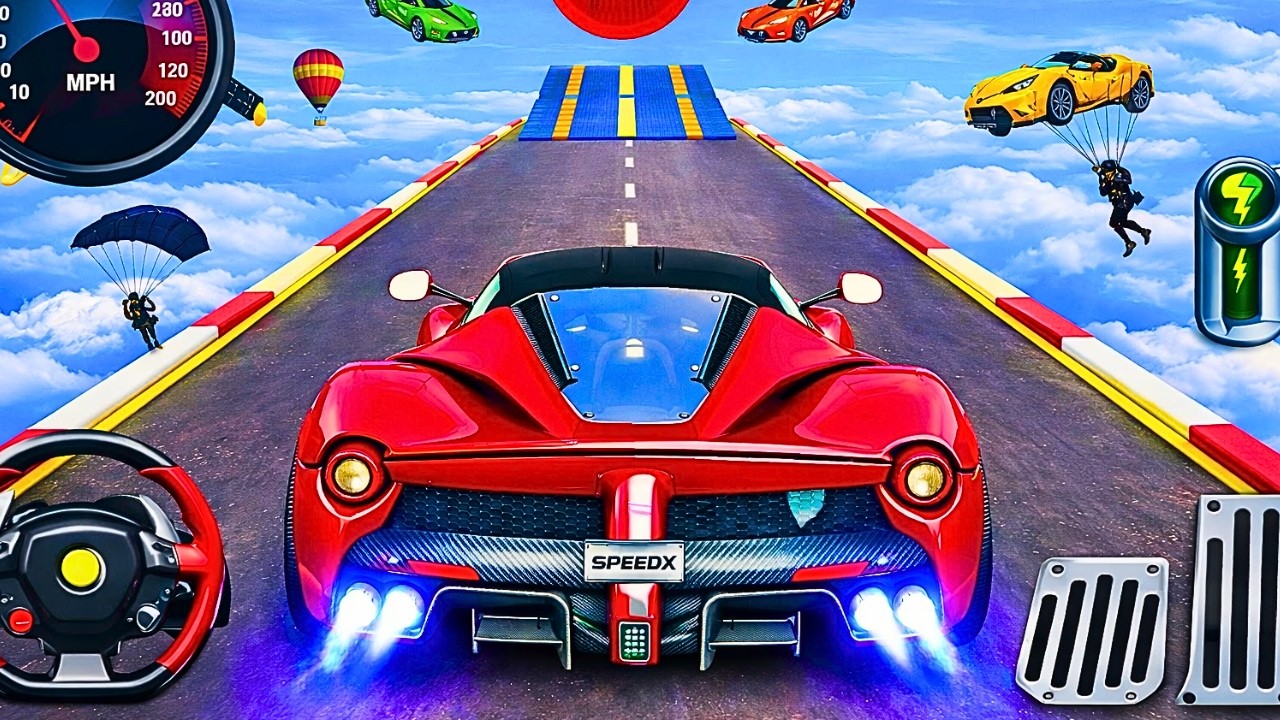 Red Colour Ramp Car Racing Flyover 3D Gameplay _ Android gameplay