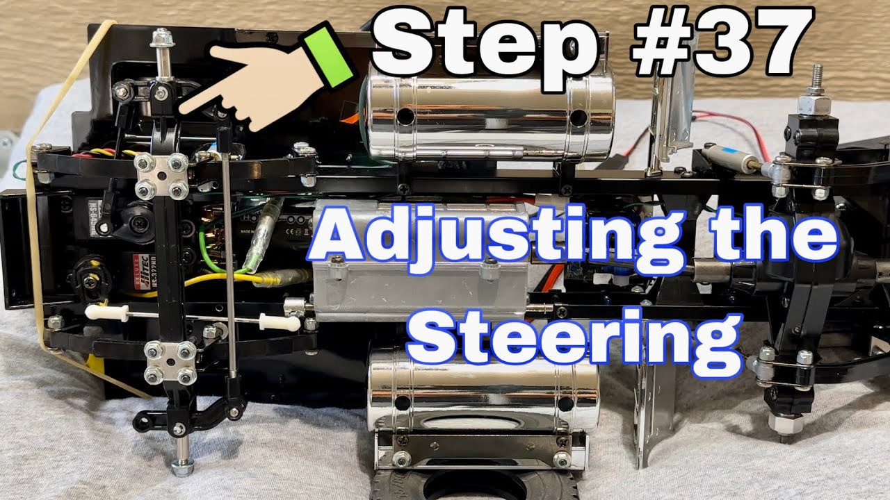 How to build rc Tamiya globe liner truck 1:14 scale, step 37 , adjusting the steering