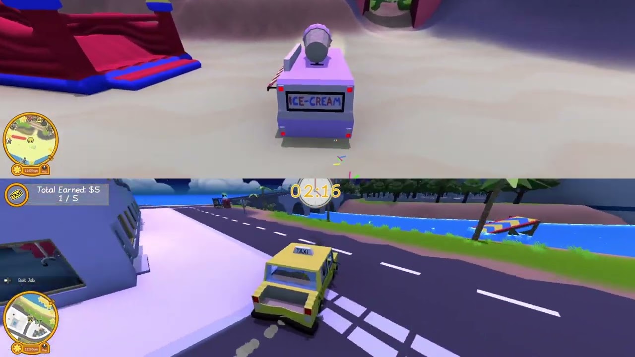 It's Raining and We Become Taxi Driver Again | Wobbly Life | Split Screen Play