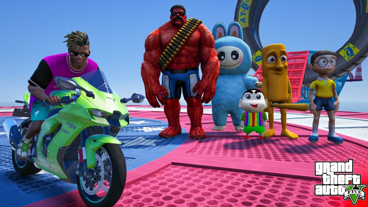 Franklin VS Shinchan Mega Ramp Challenge | Blue Gang VS Green Gang in GTA 5