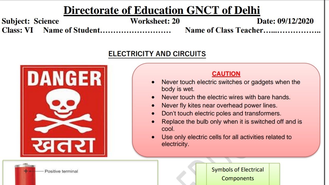 DOE DELHI WORKSHEET 20 CLASS 6 SCIENCE ( ENGLISH MEDIUM) WEDNESDAY 9 DECEMBER 2020