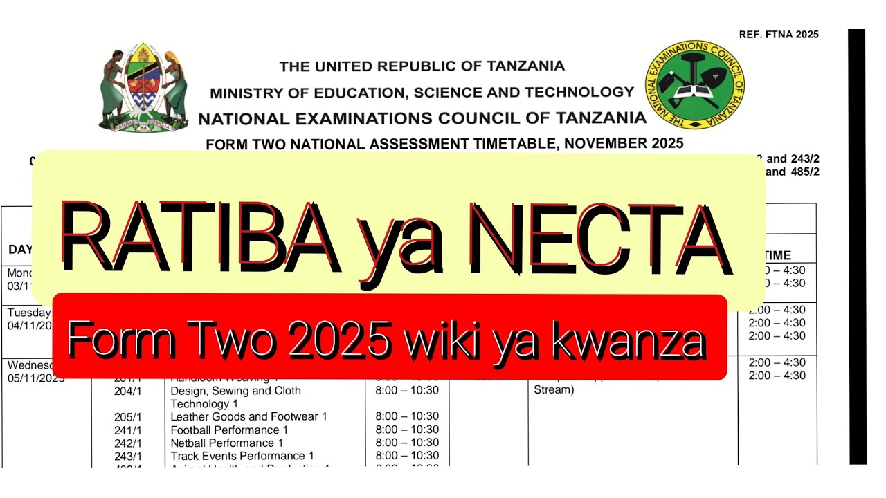Ratiba ya Mtihani wa Taifa || Kidato cha pili 2025 wiki ya kwanza