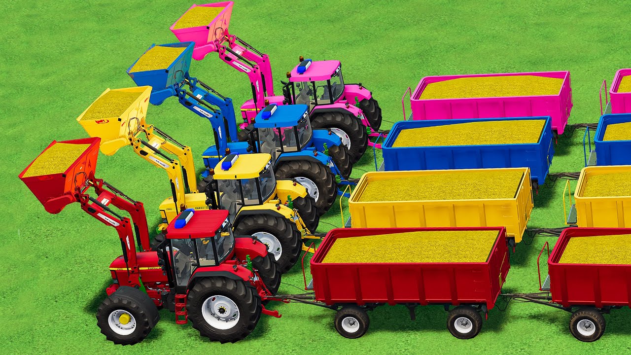 LOAD AND TRANSPORT SUNFLOWER WITH JOHN DEERE TRACTORS - Farming Simulator