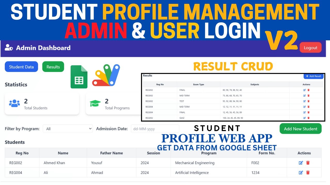 Student Profile Management App | Admin/User Login with Google Sheets & Apps Script | C22