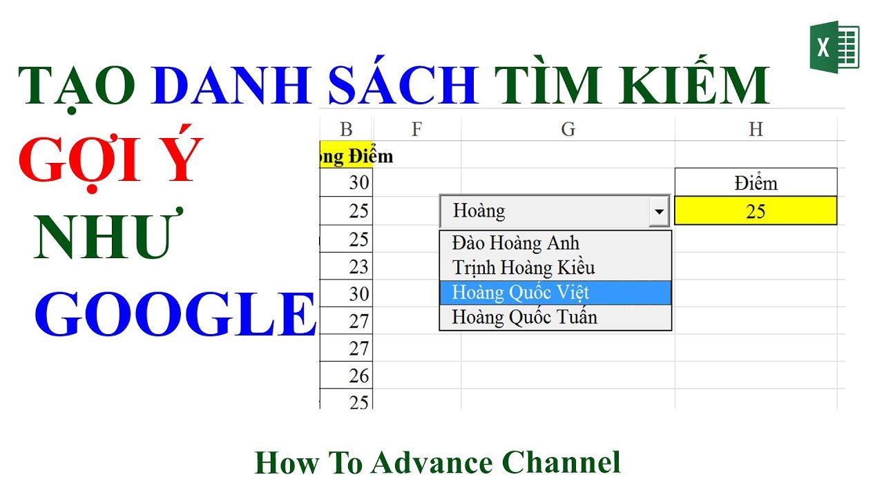 Tạo Ô Tìm Kiếm Dữ Liệu Siêu Tốc Gợi Ý Như Google Trong Excel - Dropdown List