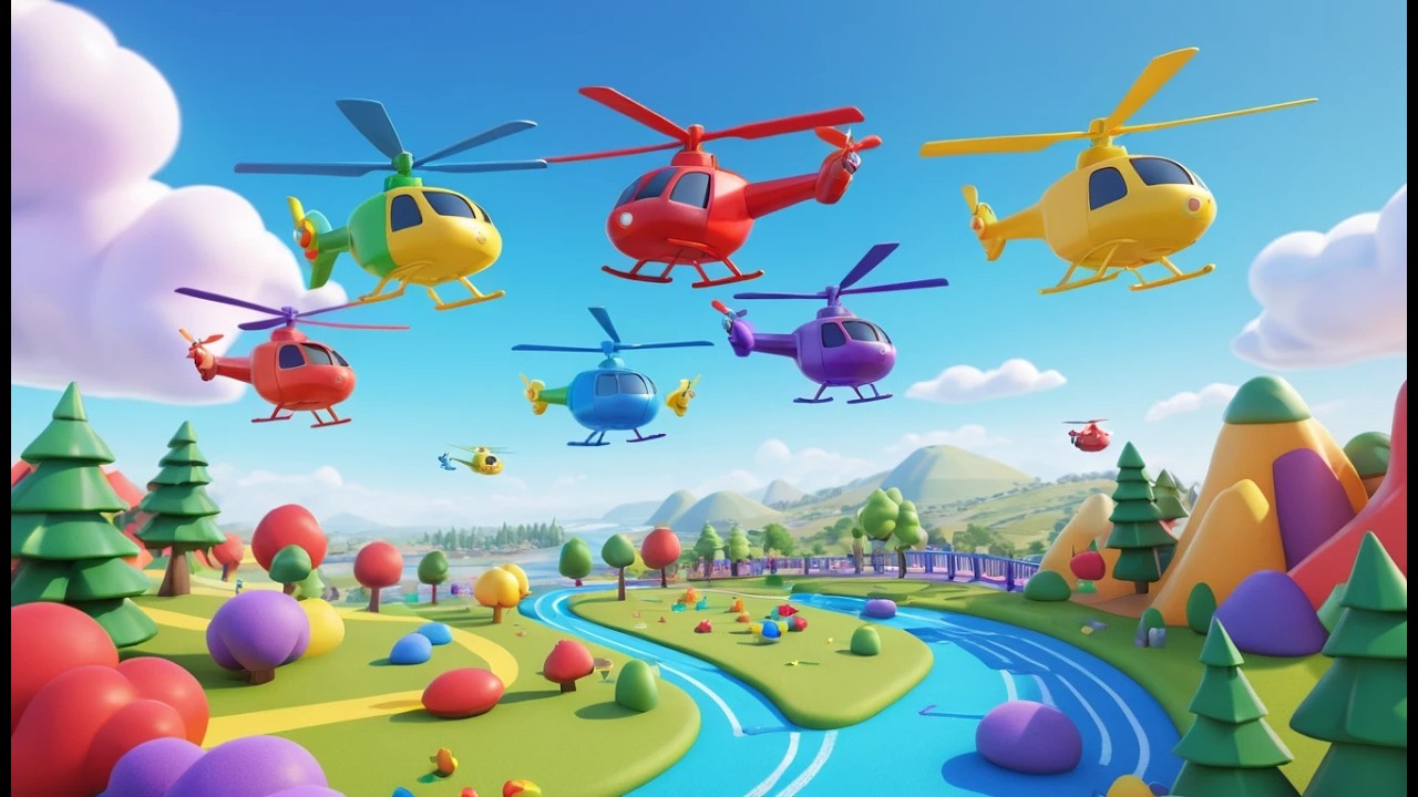 Five Little Toy Helicopters Hover Hover Hover | Flying Song & Kids Vehicle Rhymes