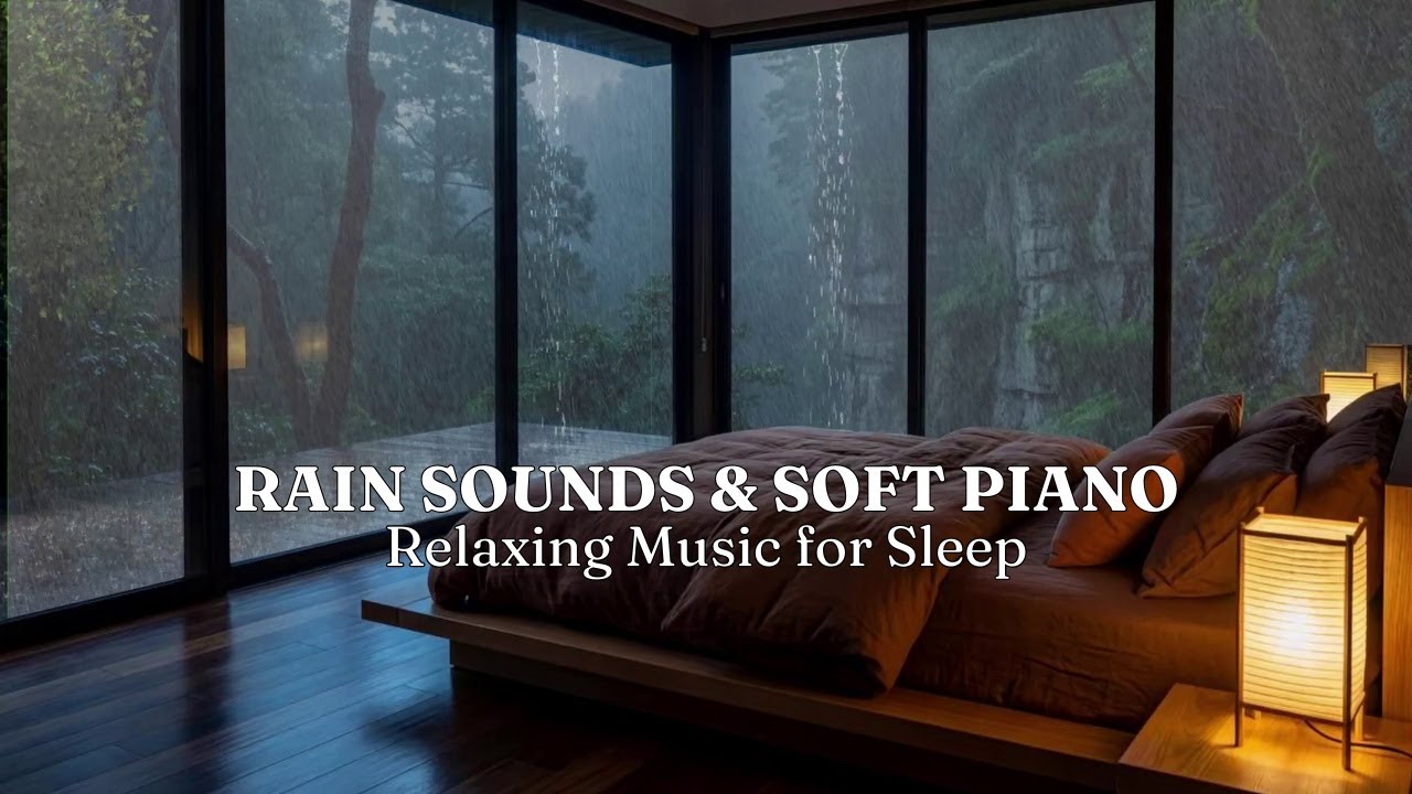 Peaceful Piano on a Rainy Night ☔ Warm Bedroom Relieve Stress, Anxiety, Meditation, Heals the Mind
