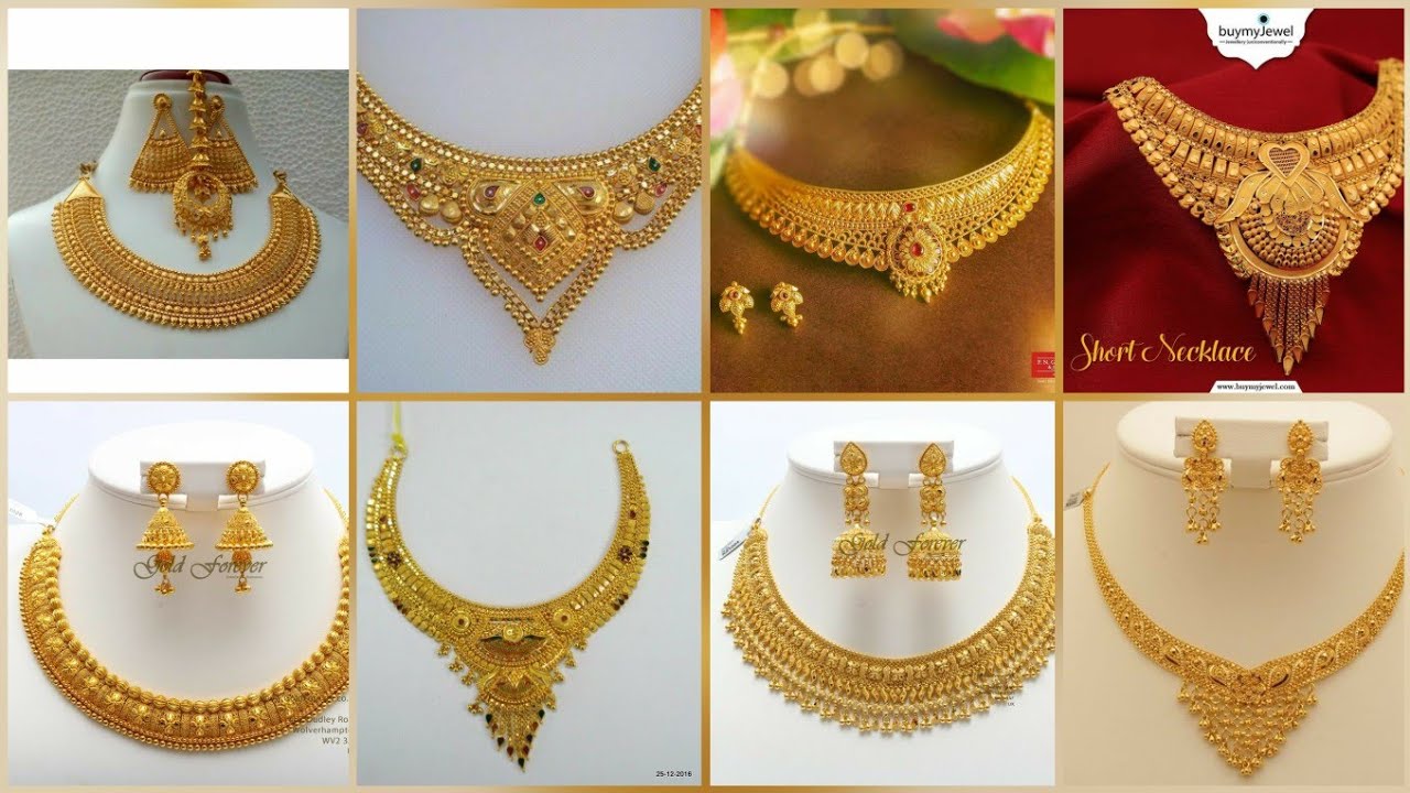 Beautiful Gold Bridal Short Necklace Designs/Latest Gold Choker Necklace Designs