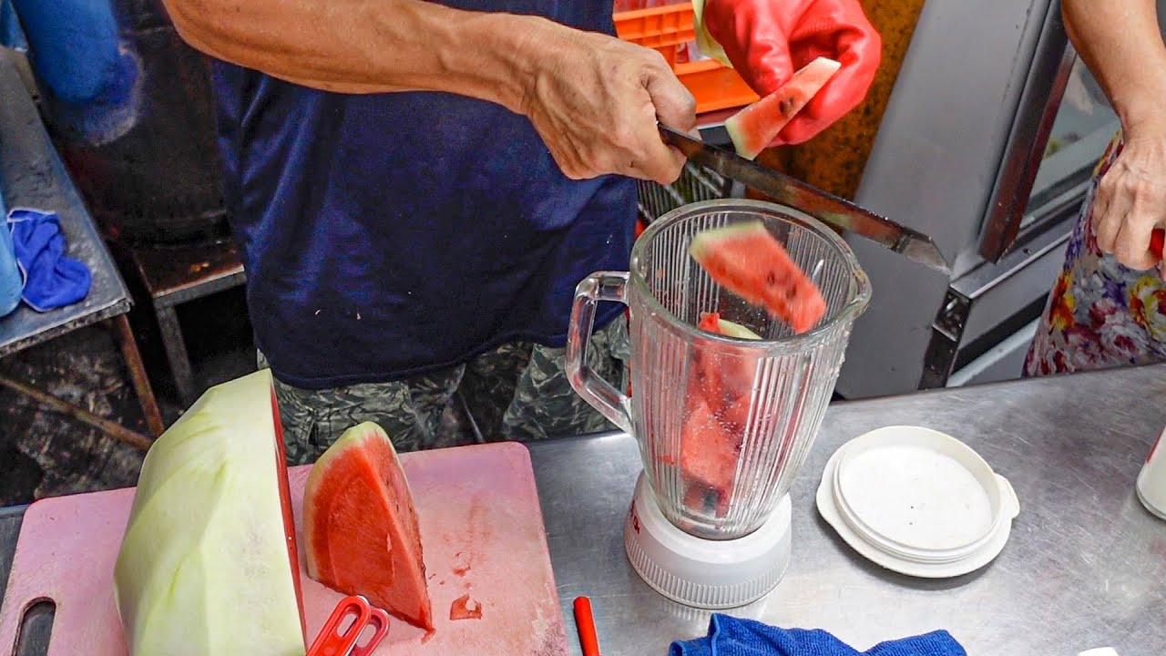 Taiwan Street Food Fresh ice Watermelon Juice & Watermelon Cutting / 瑞豐夜市西瓜汁