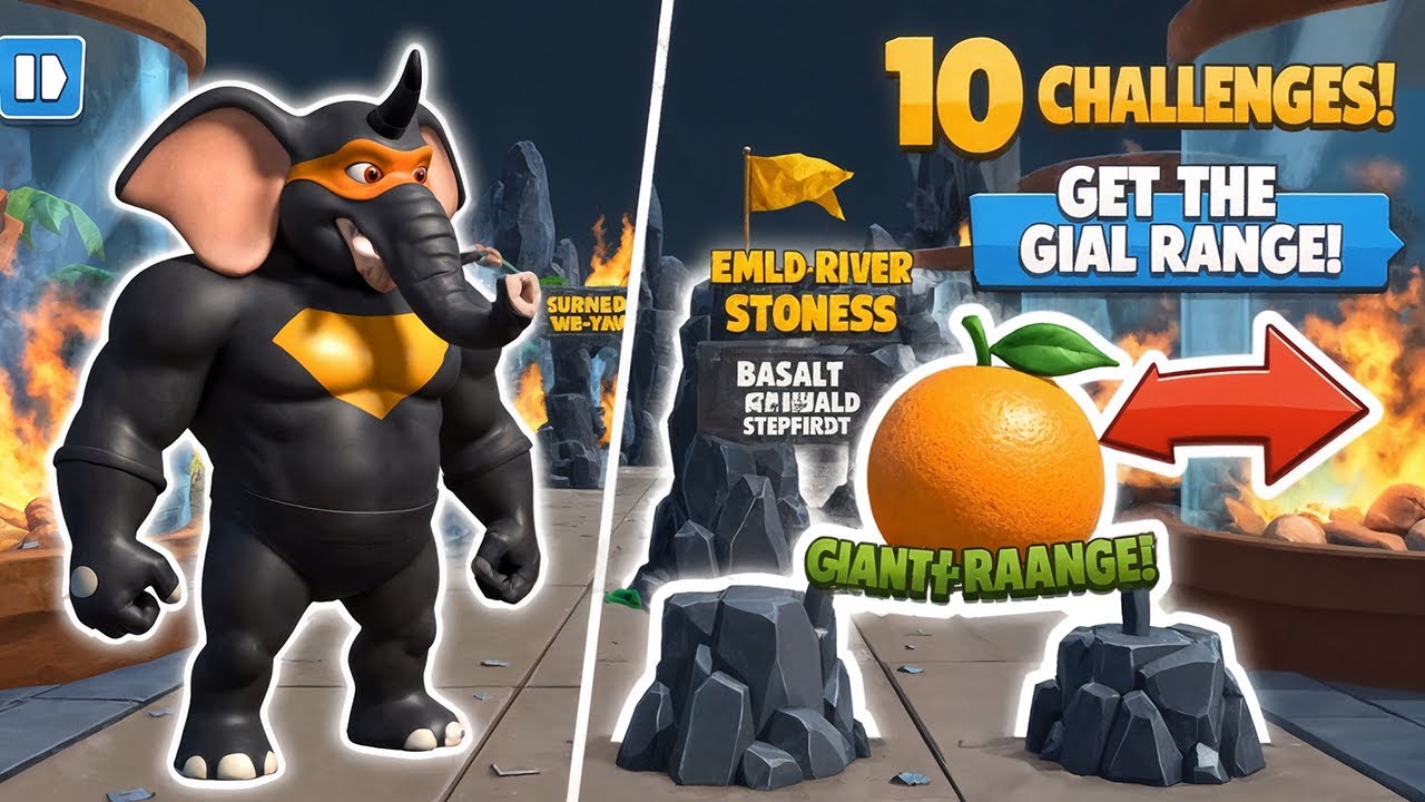 Super Smart Elephant vs 10 Fire Challenges! Can He Reach the GIANT ORANGE? (Disney-Style)