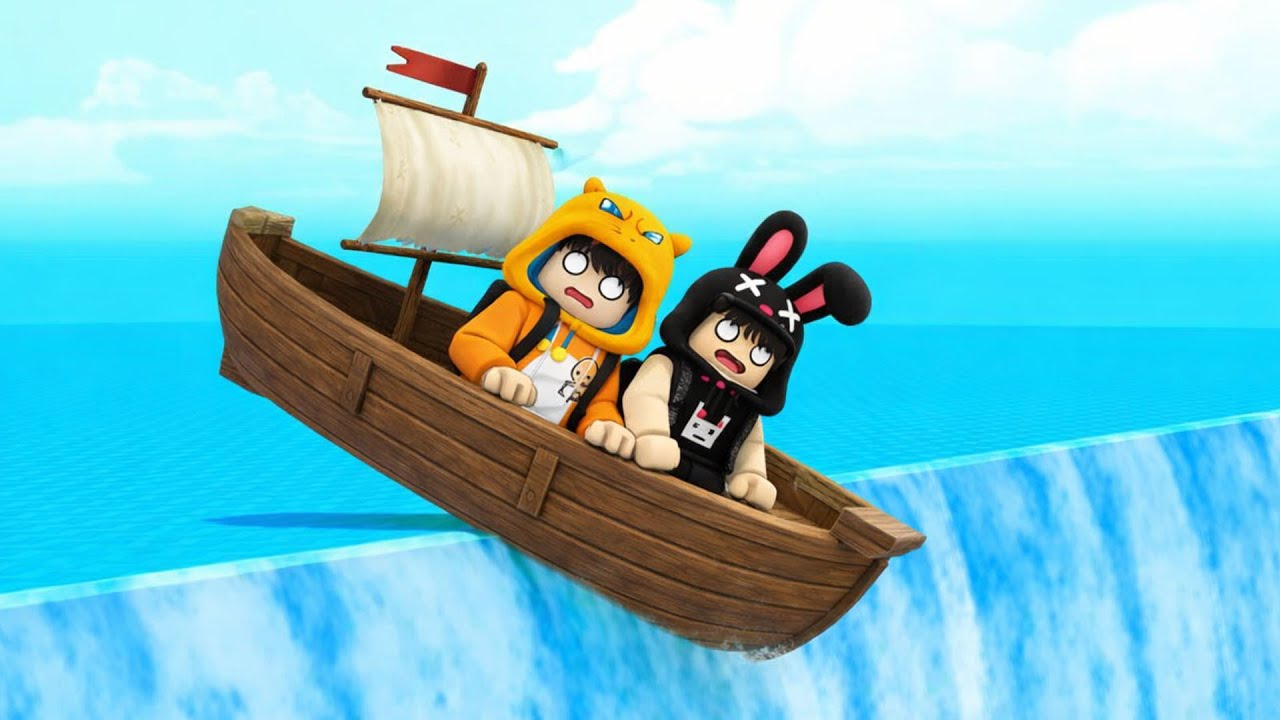Ferix, Kezri Dan Ciko Naik Perahu Dan Jatuh Dari Air Terjun! ROBLOX