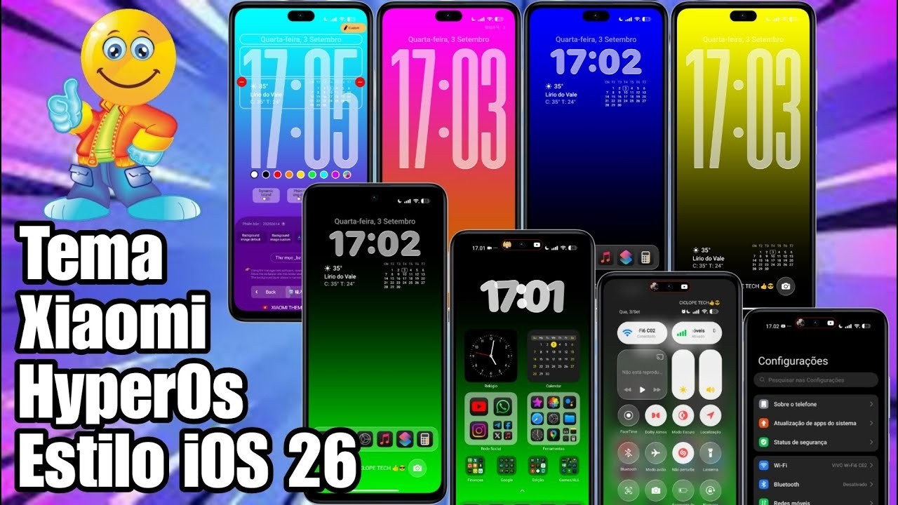 🔥Lançamento! Tema Xiaomi Estilo iPhone iOS 26, Ícones Dark Centro de Controle HyperOs @CiclopeTech