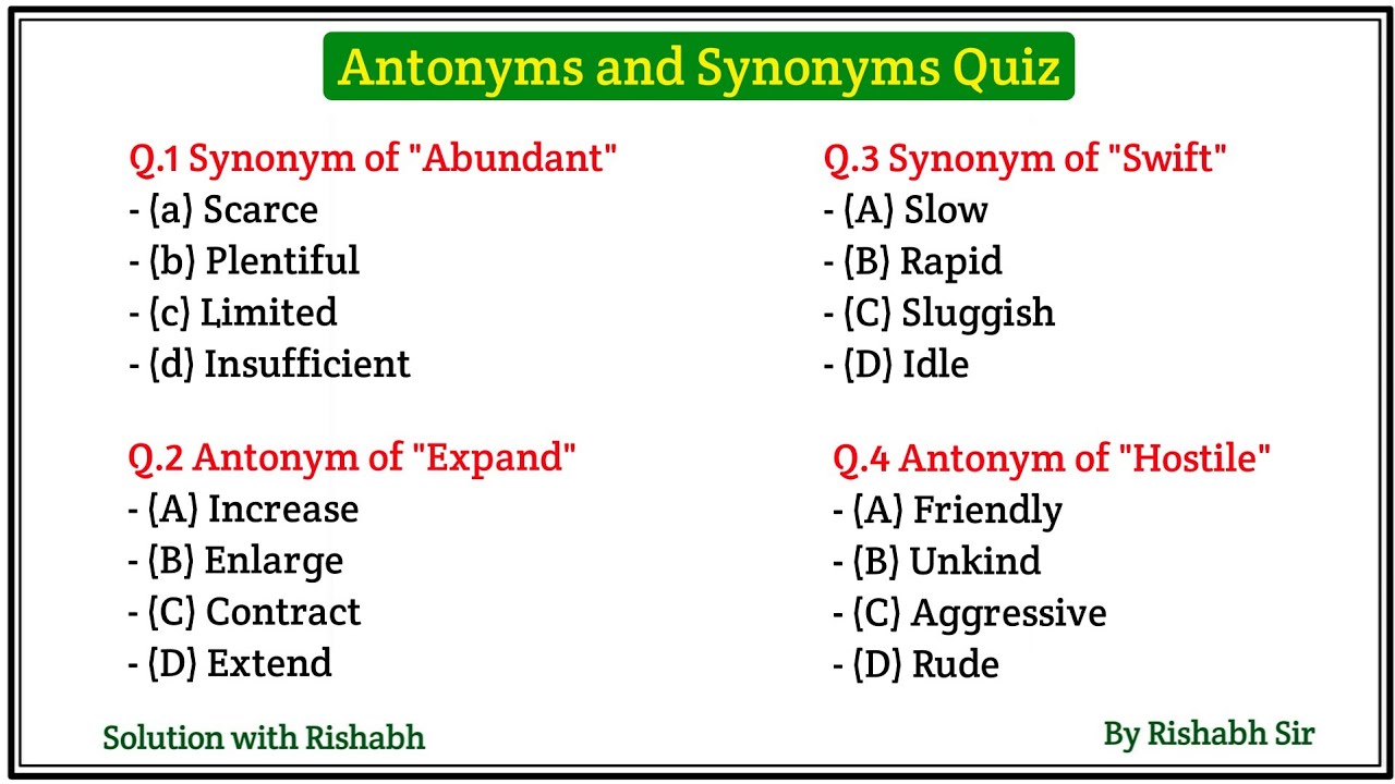 Antonyms & Synonyms Quiz | Antonyms and Synonyms for All Competitive Exams | Antonyms and Synonyms
