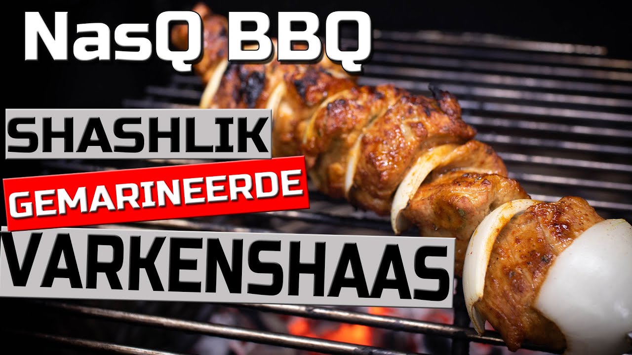 Shashlik van de BBQ - Gemarineerde varkenshaas met ui op een spies! - NasQBBQ