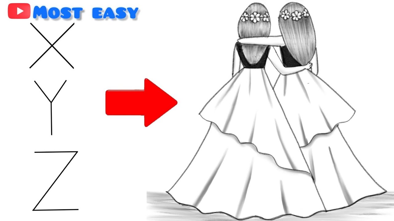 Girl best friend drawing | girl friendship drawing | How to draw girl best friend step by step