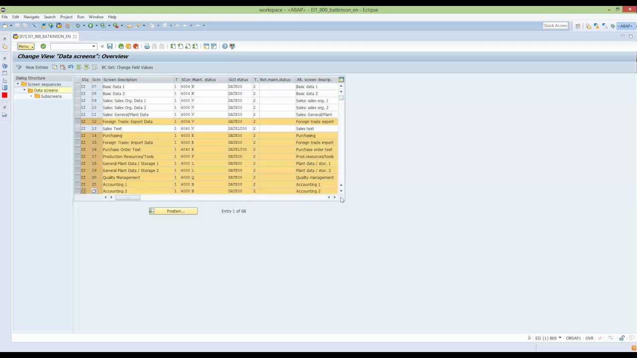 SAP screen sequence configuration for material master